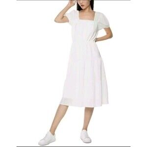 Black Tape Womens XS White Crinkle Puff Sleeve Tiered Midi Dress Bride Coquette